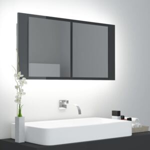 VidaXL Spegelskåp för badrum LED grå högglans 90x12x45 cm