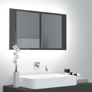 VidaXL Spegelskåp för badrum LED grå högglans 80x12x45 cm