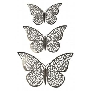EStore 12st 3D Fjärilar i Metall, Väggdekoration - Silvernät