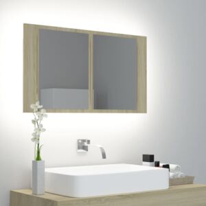 VidaXL Spegelskåp med LED sonoma-ek 80x12x45 cm