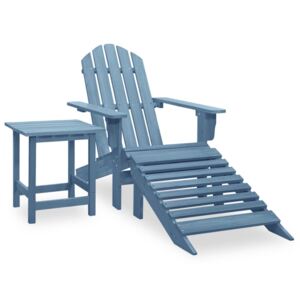 Adirondackstol med fotpalloch bord massivt granträ blå