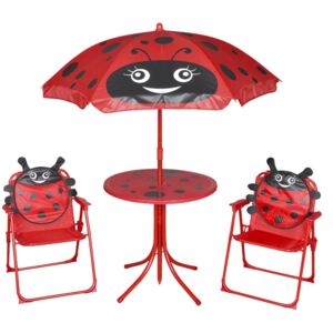 VidaXL Cafébord för barn med parasoll 3 delar röd