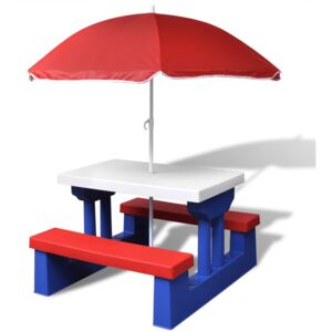 VidaXL Picknickbord med bänkar och parasoll för barn flerfärgad