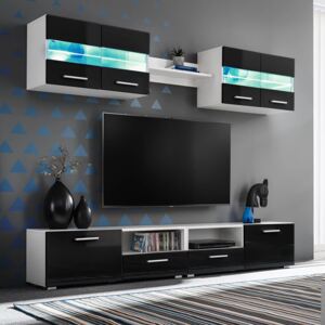 TV-möbelset 5 delar med LED-belysning högglans svart
