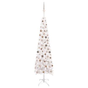 Smal plastgran med LED och julgranskulor vit 240 cm