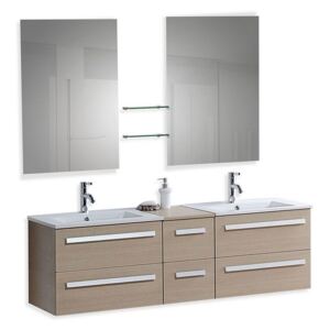 Badrumsskåp med dubbelt tvättställ och 2 speglar beige MADRID Beliani