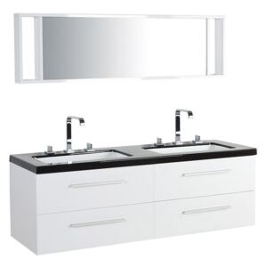 Badrumsmöbler väggskåp spegel och 2 tvättställ vit MALAGA Beliani