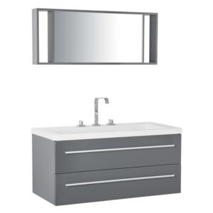 Badrumsmöbler väggskåp spegel och tvättställ grå BARCELONA Beliani