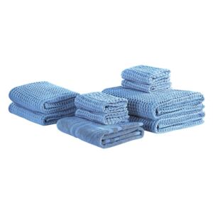 Set av 9 handdukar bomull blå AREORA Beliani