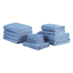 Set av 11 handdukar bomull blå AREORA Beliani