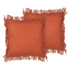 Prydnadskudde 2 st Orange Bomull 45 x 45 cm Kuddfodral Texturerade Kanter med Polyesterfyllning Beliani