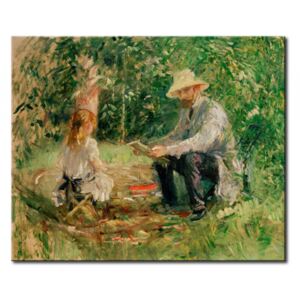 Canvastavla Eugène Manet et sa fille au jardin
