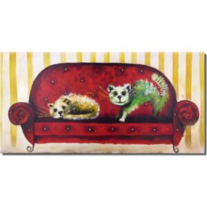 Målning Katter på en röd soffa