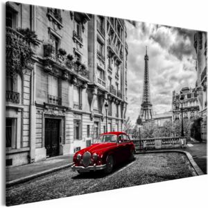 Canvastavla Car in Paris (1 Part) Red Wide