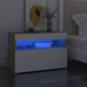 Sängbord med LED-belysning 2 st vit och sonoma-ek 60x35x40 cm