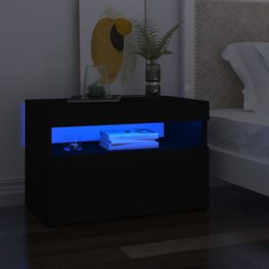 Sängbord med LED-belysning svart 60x35x40 cm spånskiva