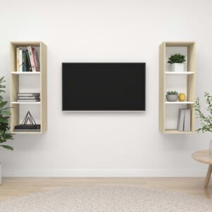VidaXL Väggmonterade tv-skåp 2 st vit och sonoma-ek spånskiva